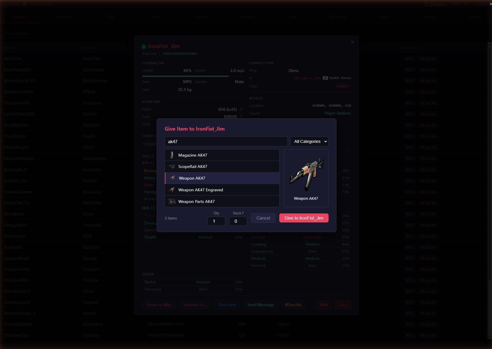 Give Item Modal